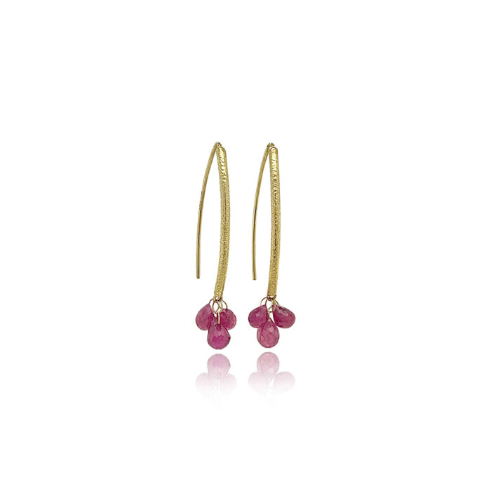 Navette earring with ruby briolette drops