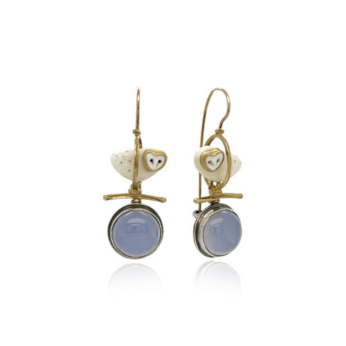 caged owl earrings with calcedony drops