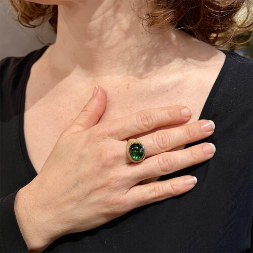 high dome green tourmaline ring