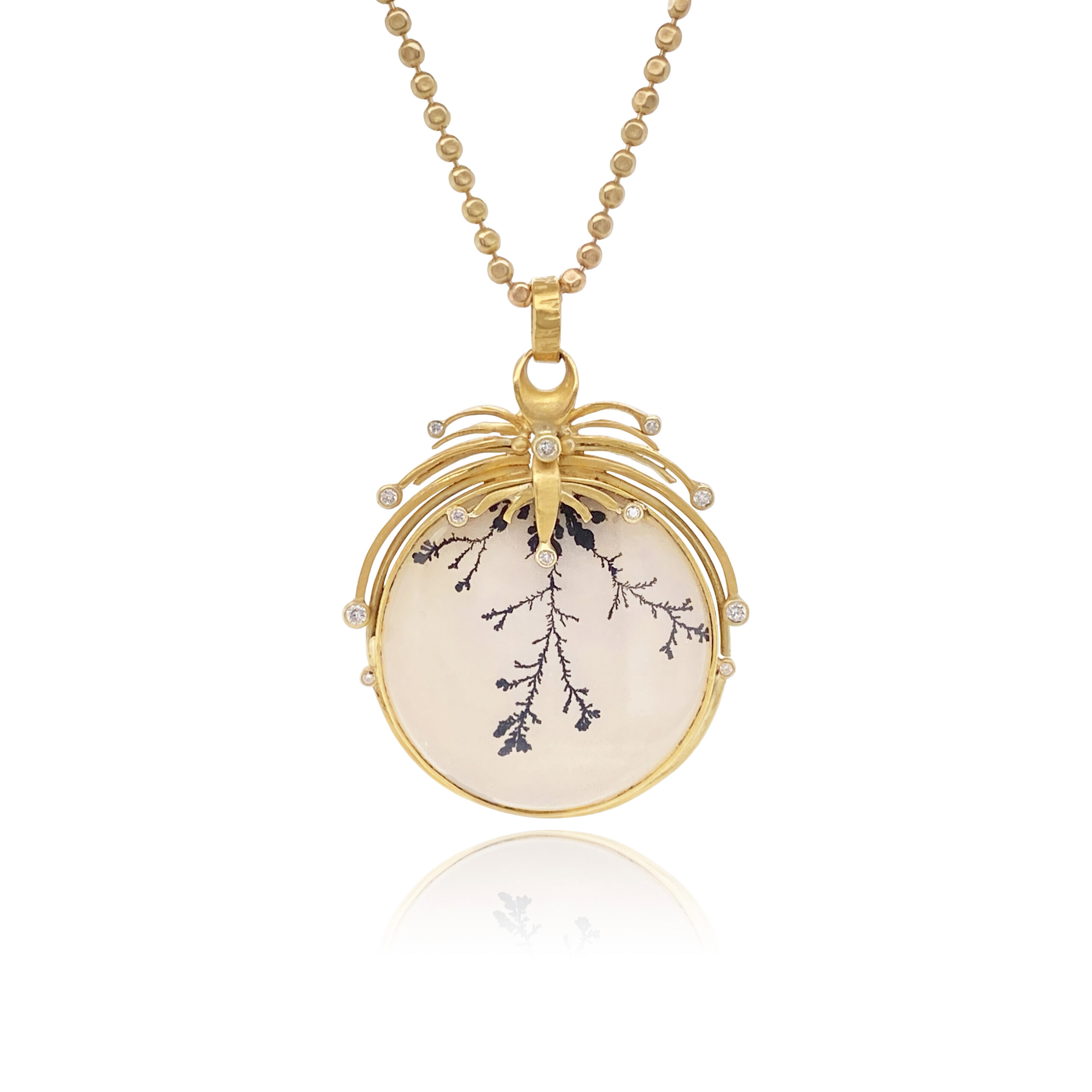 dendritic agate and diamond necklace