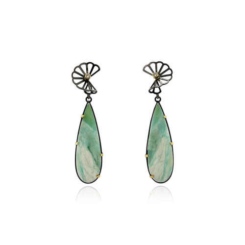 Opalized wood and diamond earrings