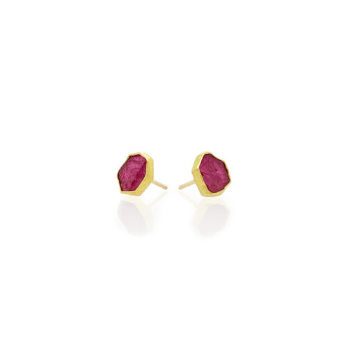 Tiny rough natural surface ruby earring