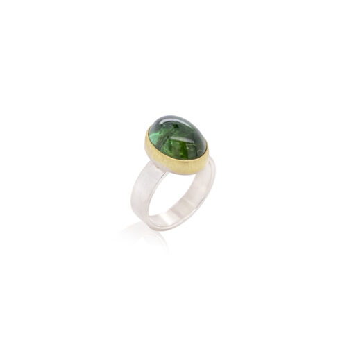 green tourmaline oval cabochon ring