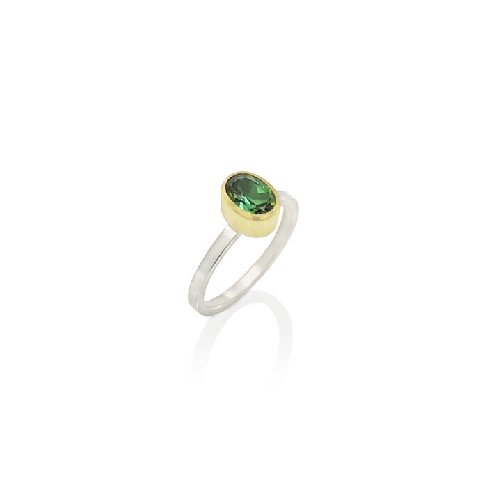 oval faceted green tourmaline stacking ring