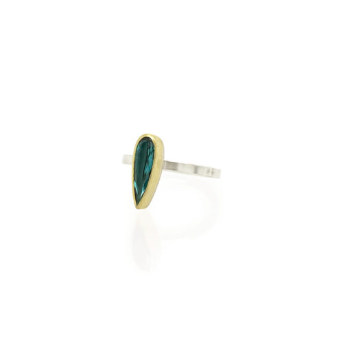 long tear shaped teal tourmaline stacking ring