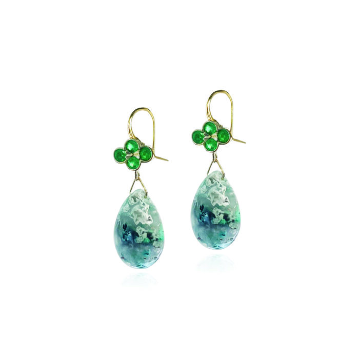 Emerald Clover Earrings with aquaprase drops J. McVeigh Jewelry