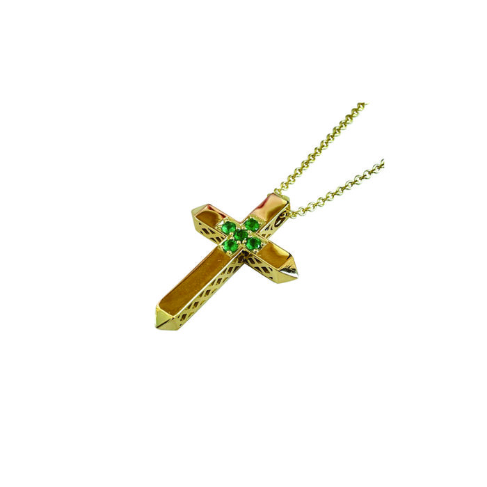 Emerald cross with crownwork in 18k gold