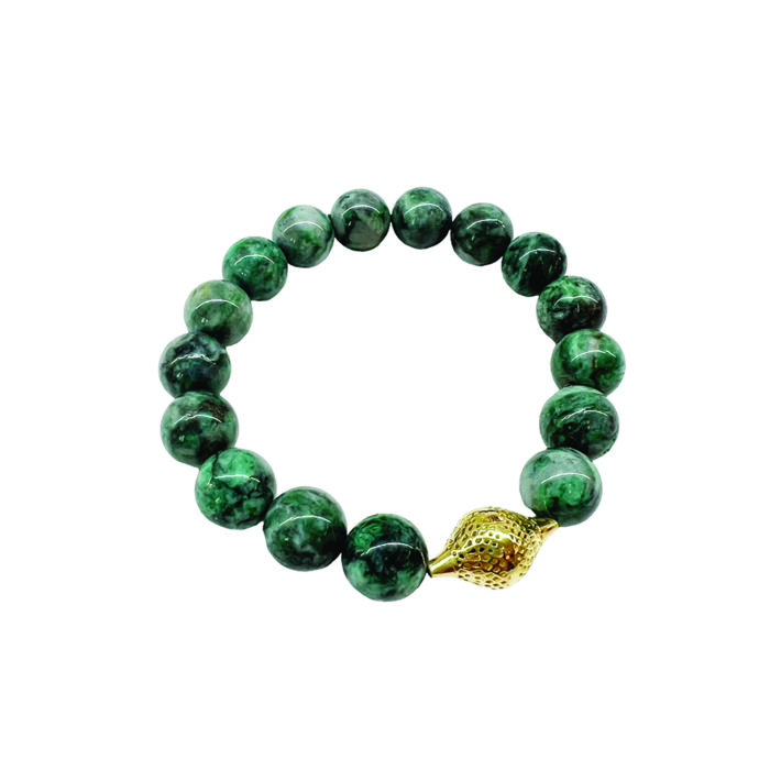 Natural emerald stretch bracelet with 18k gold finial