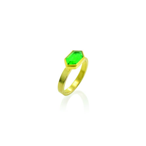 East/West Hexagonal emerald ring