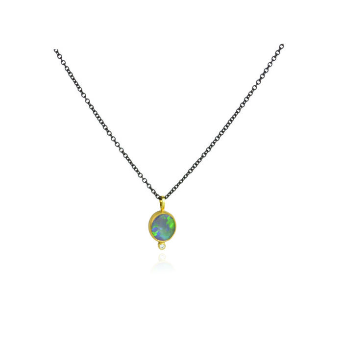 Boulder opal pendant with diamond