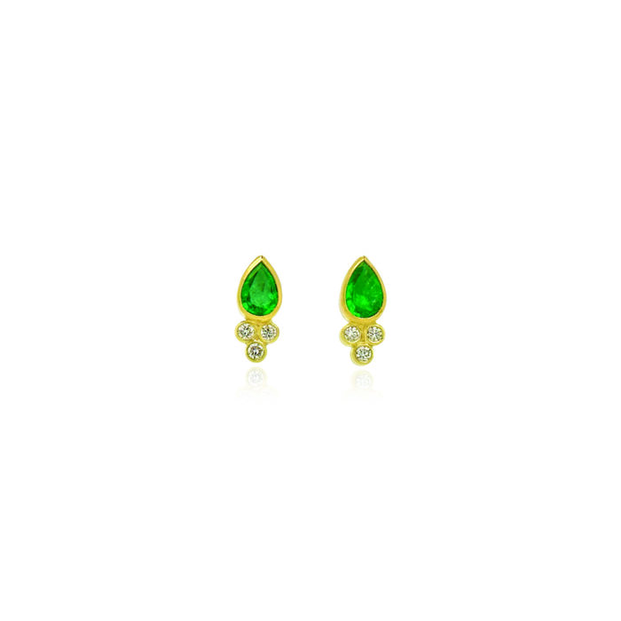 pear shaped emerald and diamond stud earrings