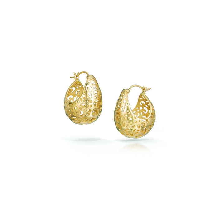 small leopard basket hoop earrings in 14k