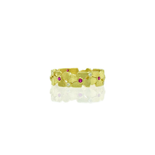 flower ring with rubies and diamonds