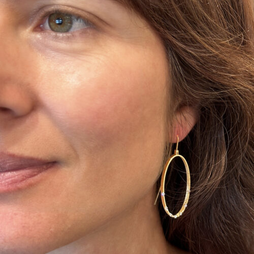 Large Oval Drop earrings in 18k with diamonds