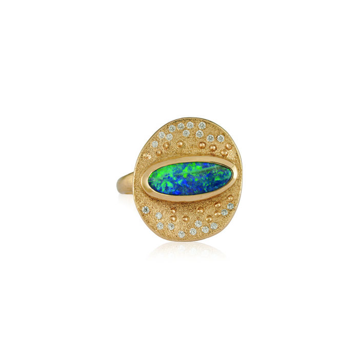 East/West black opal diamond ring