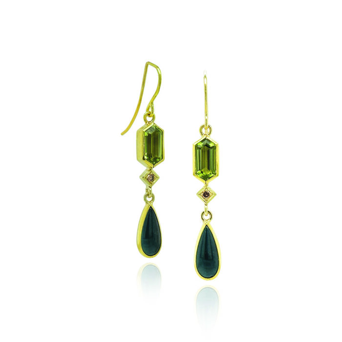 Peridot, tourmaline and diamond earrings