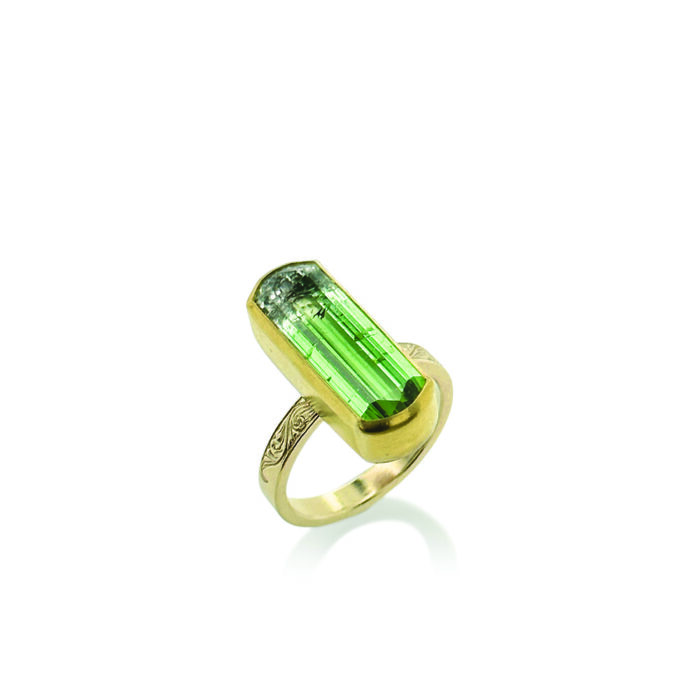 bi-colored tourmaline engraved ring