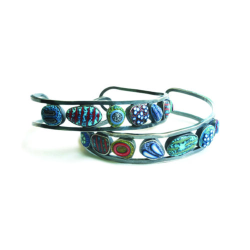 thin cuff bracelet in polymer clay and sterling silver