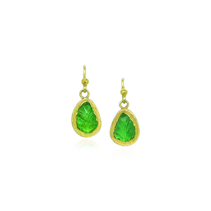 carved emerald leaf earrings