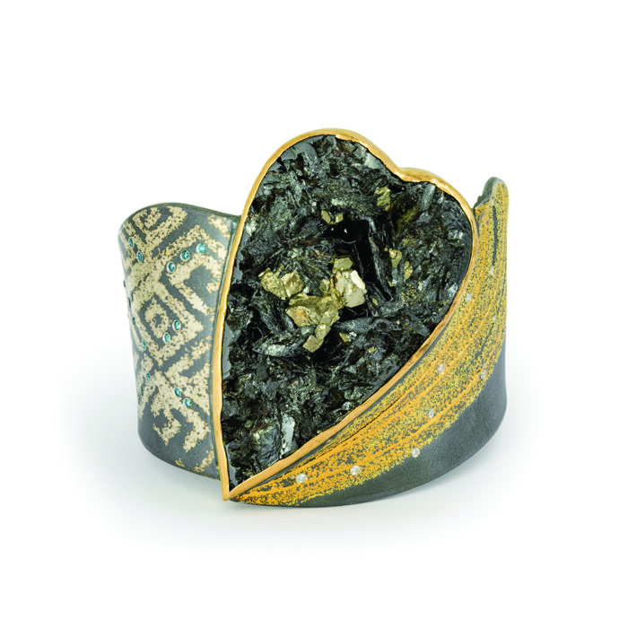 heart shaped pyrite included slate cuff bracelet