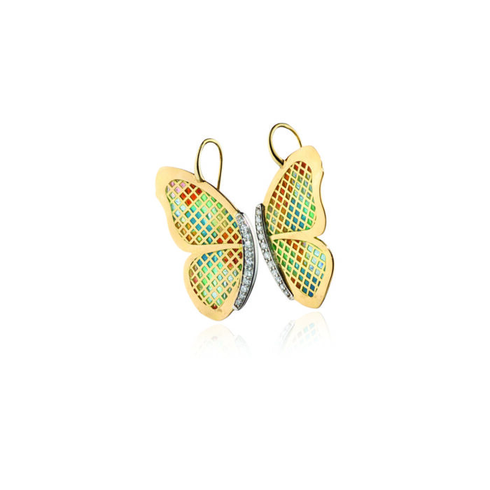 plique a jour enamel earrings with diamonds