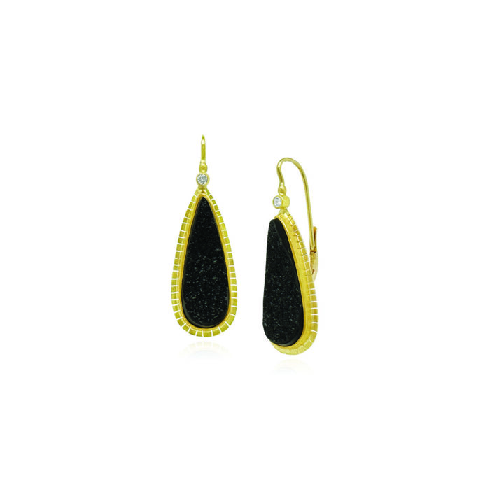 natural drusy quartz earrings on onyx