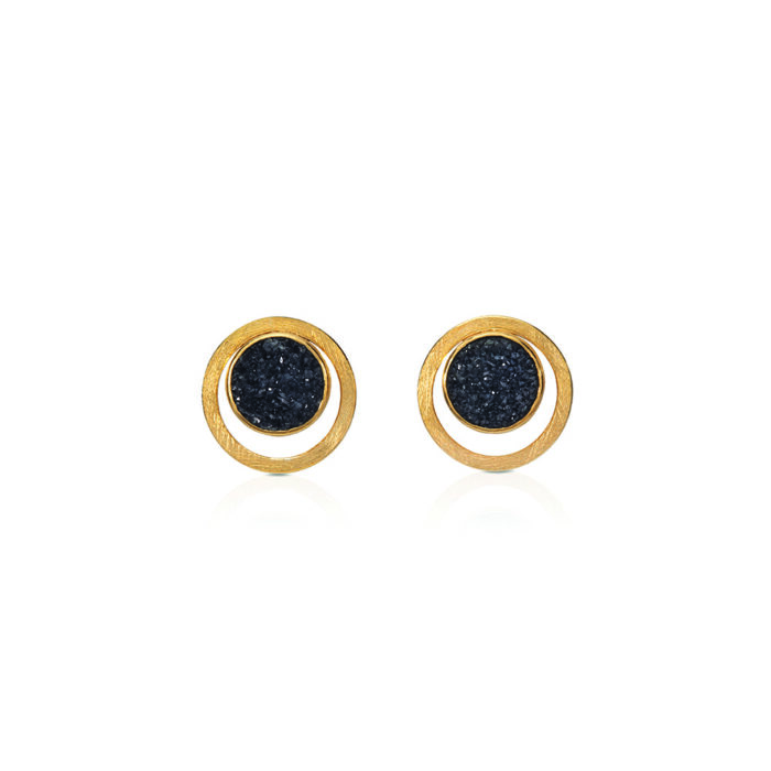 round black drusy earrings with outer cirlce