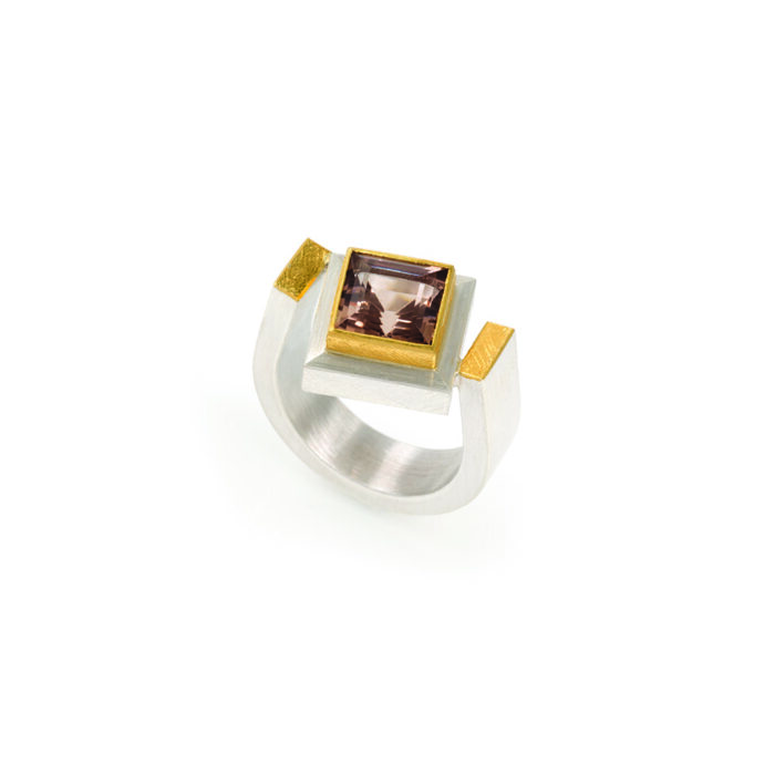 offset square pink tourmaline ring