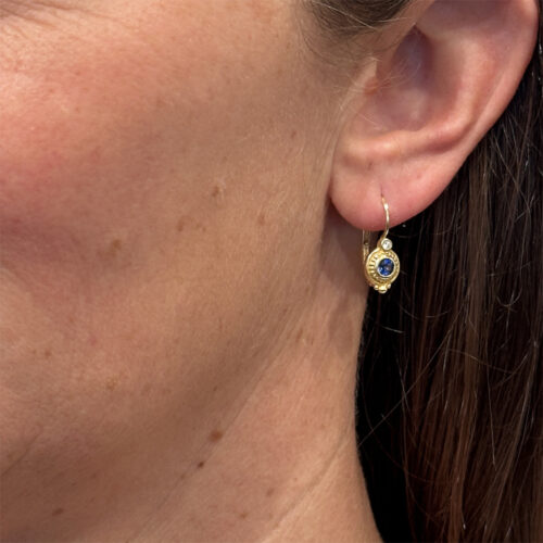 blue sapphire lever-back earrings with diamond