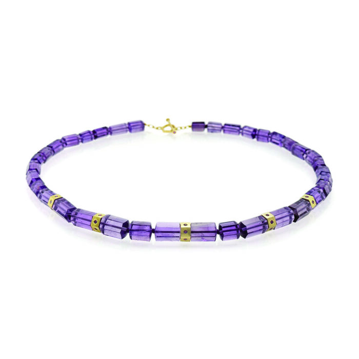 hexagonal amethyst beaded necklace with hexagonal spacer beads