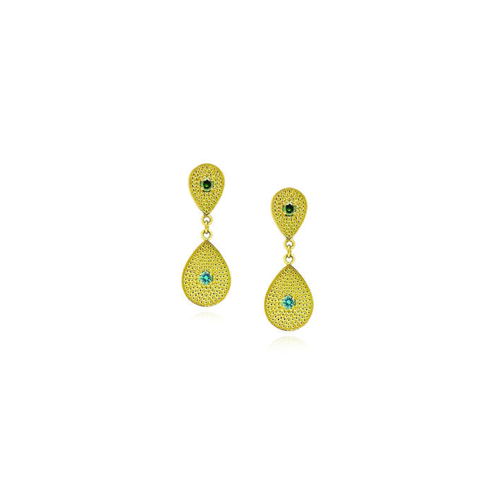 LaPlage doubel tear drop earrings with colored diamonds