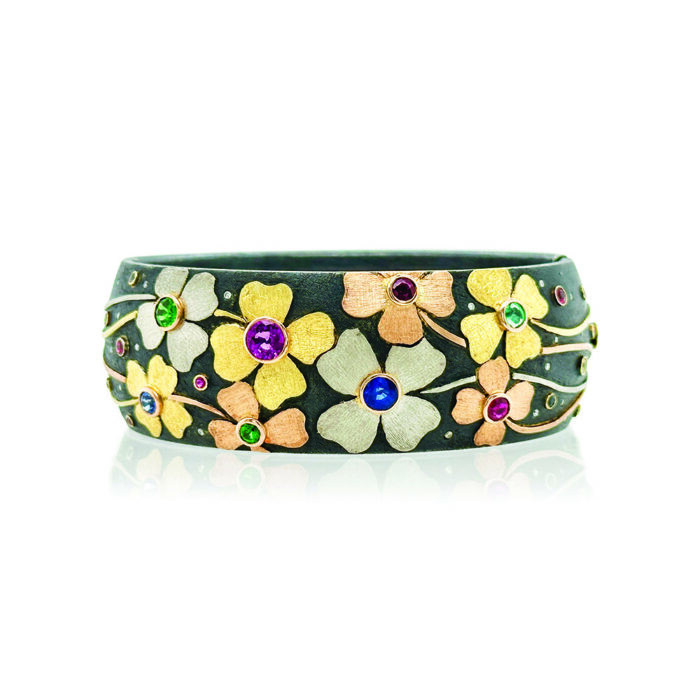 multi-flower hinged bangle bracelet