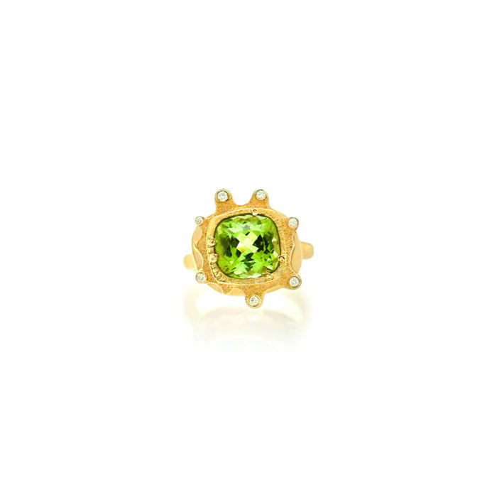 apple green tourmaline ring with diamonds