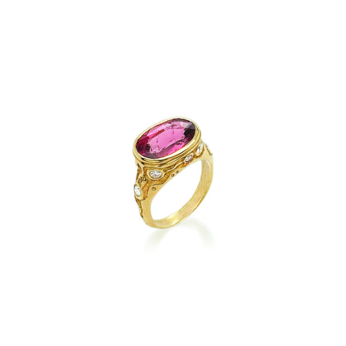 oval pink tourmaline and diamond ring