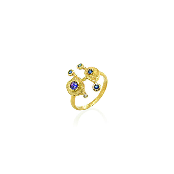 embrace ring with multi colored sapphires