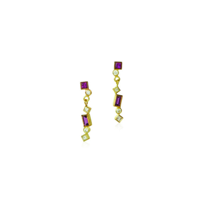 confetti earrings with grape garnets and diamonds