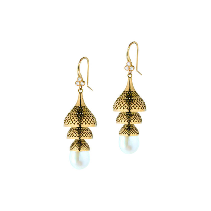 large pagoda earrings with freshwater pearl drops