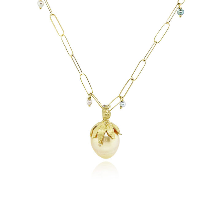 Strawberry pendant with south seas golden pearl