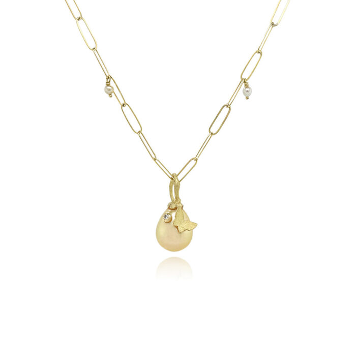 South Seas pearl pendant with butterfly