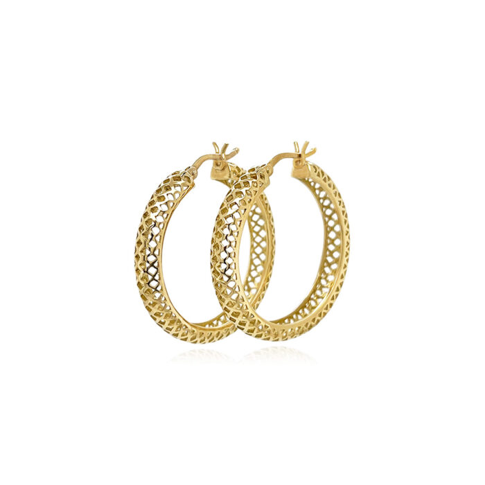 18k gold round hollow crownwork hoop earrings