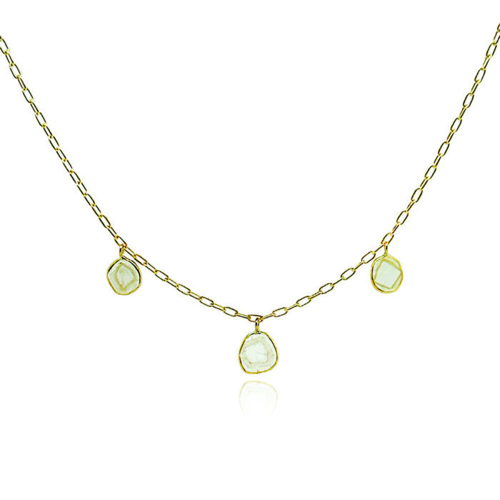 3 stationary polki diamond necklace