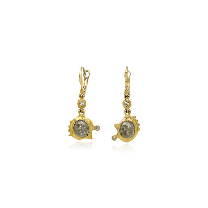 "embrace" earrings with oval rosecut grey/brown diamonds