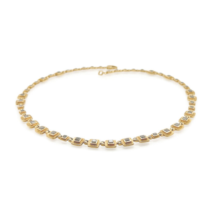 hinged necklace with square gray diamonds