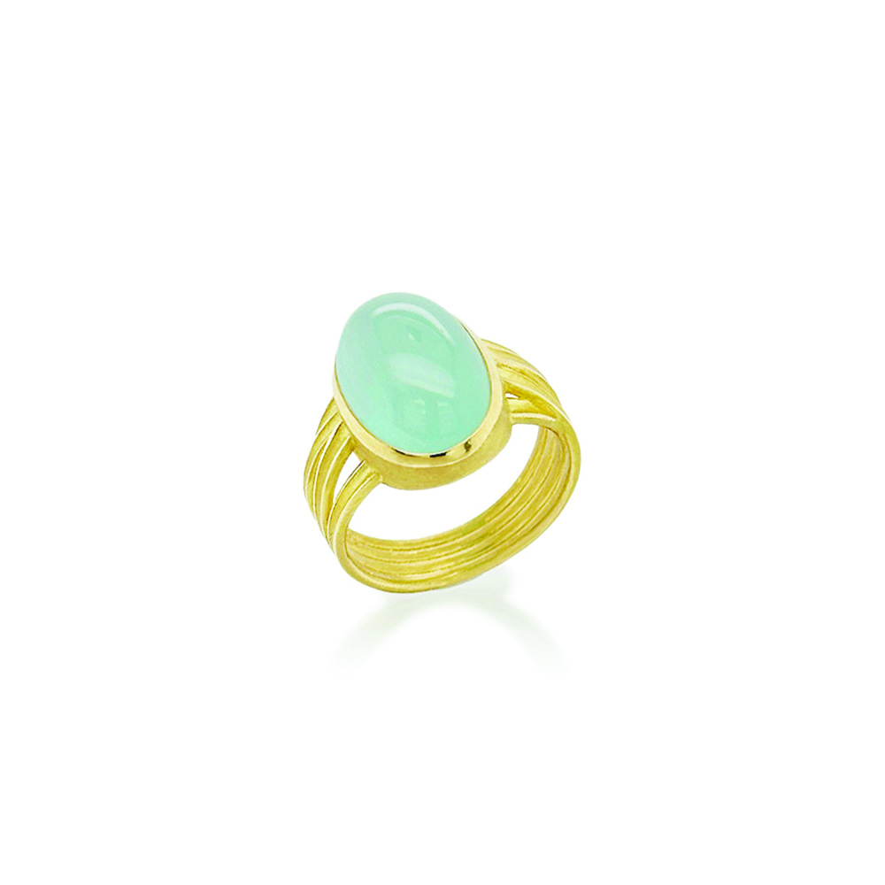 Large silky aquamarine ring with 4 ribbons