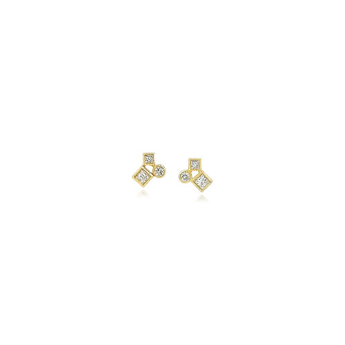 "Confetti" diamond cluster stud earrings in 18k gold with recycled diamonds, .25 cttw.  Earrings are 1/4" in diameter (6 mm).