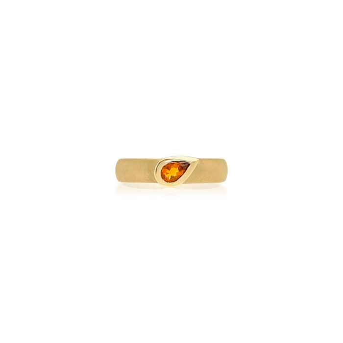 Pear-shaped Mexican fire opal (8 x 5mm) ring in recycled 14k yellow gold, ring size 6.