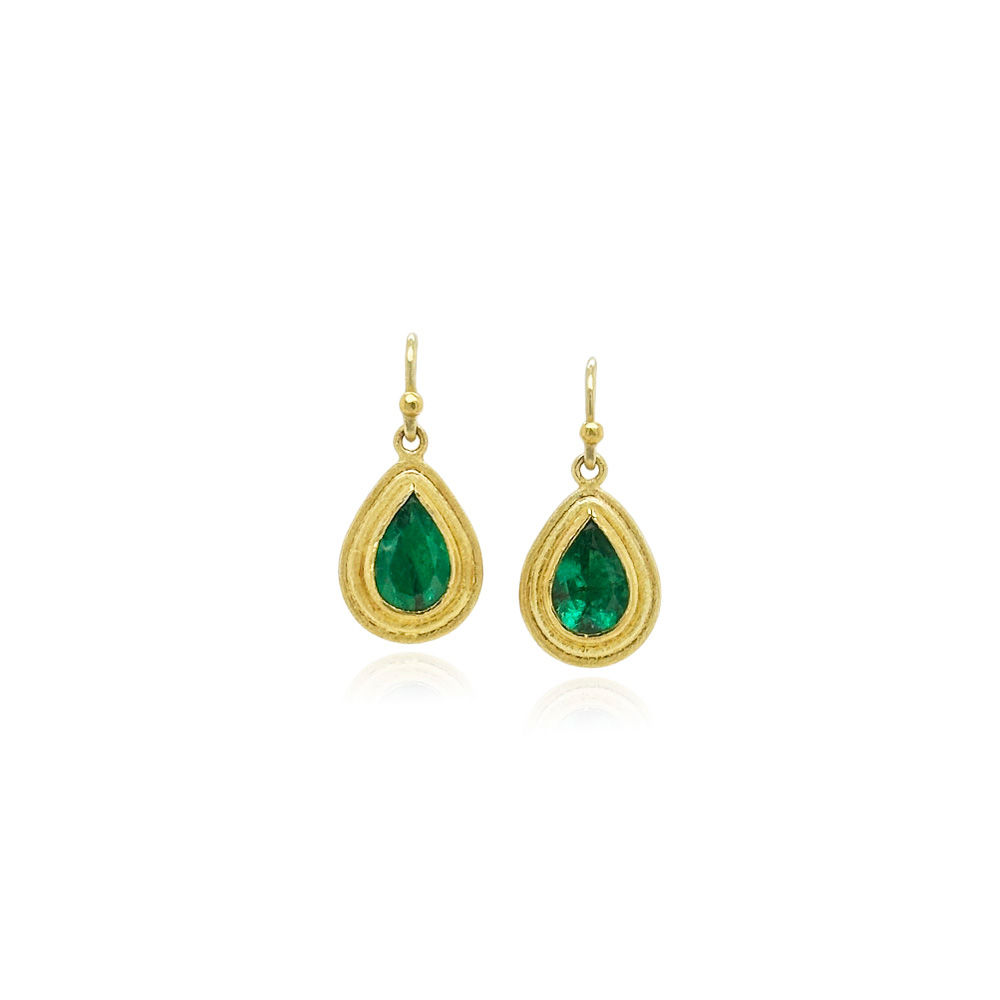 Faceted tear drop emerald earrings