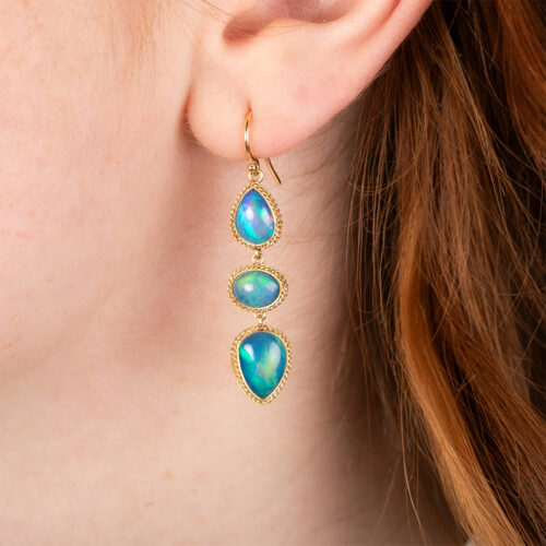 triple drop Ethiopian opal earrings