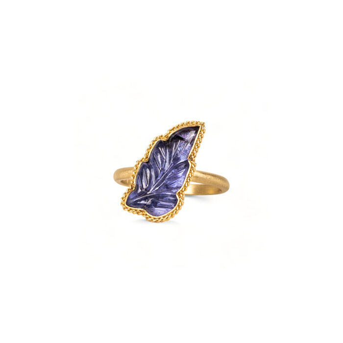 carved Tanzanite leaf ring