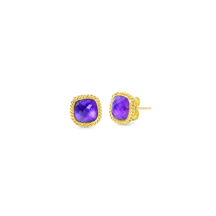 amethyst earrings with woven chain surround